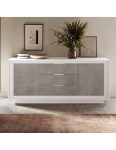 Madia 2 ante - 3 cassetti Bianco opaco/Cemento