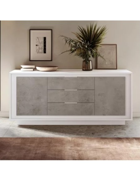 Madia 2 ante - 3 cassetti Bianco opaco/Cemento