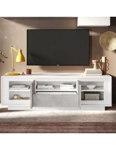 Porta TV 2 ante - 1 cassetto Bianco opaco/Cemento 2