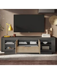 Porta TV 2 ante - 1 cassetto Lava/Rovere kadiz 2