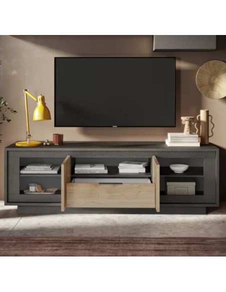 Porta TV 2 ante - 1 cassetto Lava/Rovere kadiz