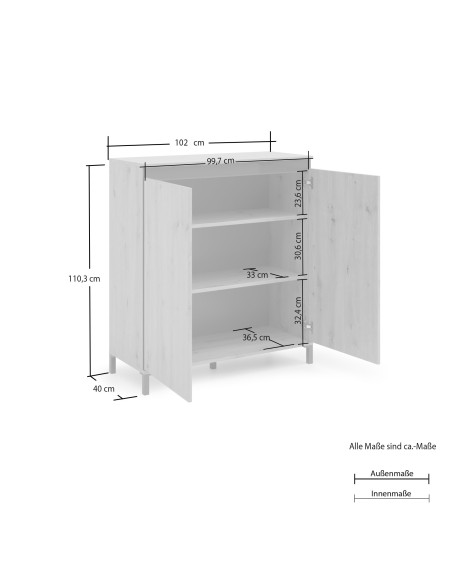 Credenza 2 ante Rovere artisan su piedini (Versione alta)