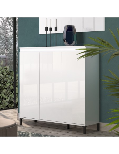 Credenza 3 ante Bianco laccato su piedini (Versione alta)