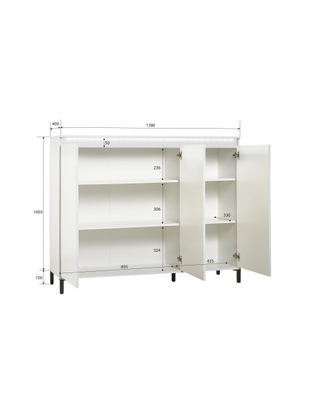 Credenza 3 ante Bianco laccato su piedini (Versione alta)