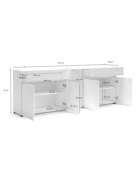 Madia 5 ante - 2 cassetti Bianco laccato cm 225