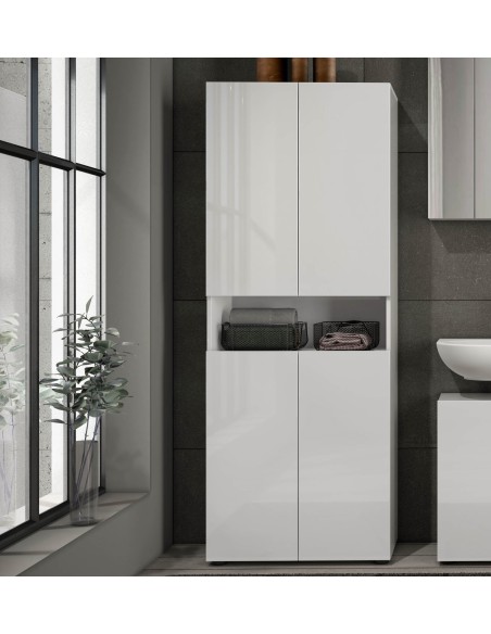 Colonna bagno 4 ante - 1 vano Bianco laccato lucido