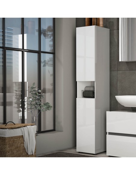 Colonna bagno 2 ante - 1 vano Bianco laccato lucido