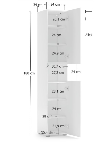 Colonna bagno 2 ante - 1 vano Bianco laccato lucido