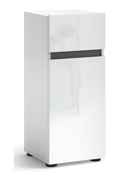 Colonna bagno bassa 1 cassetto - 1 anta Bianco laccato lucido/Antracite