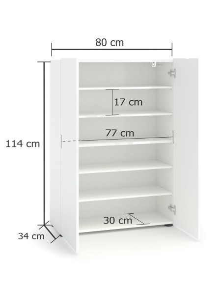 Scarpiera 2 ante 5 ripiani Bianco laccato lucido
