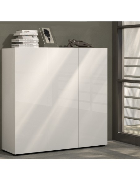 Scarpiera 3 ante 5 + 5 ripiani Bianco laccato lucido