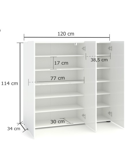 Scarpiera 3 ante 5 + 5 ripiani Bianco laccato lucido
