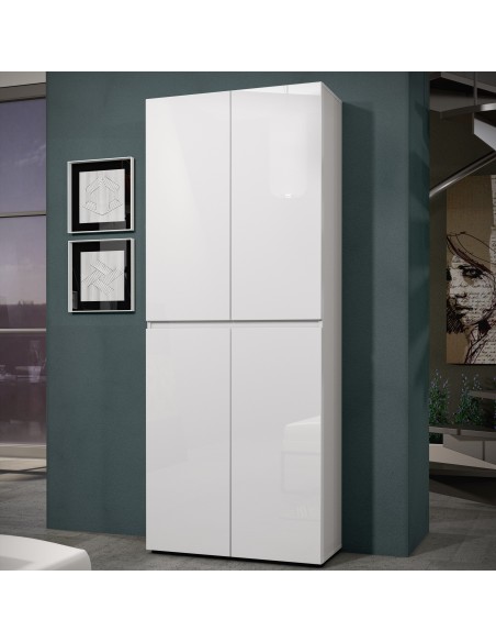 Armadio multiuso/scarpiera 4 ante 10 ripiani Bianco laccato lucido