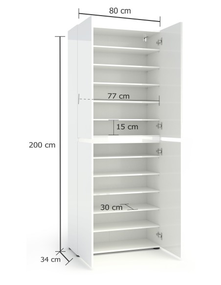 Armadio multiuso/scarpiera 4 ante 10 ripiani Bianco laccato lucido