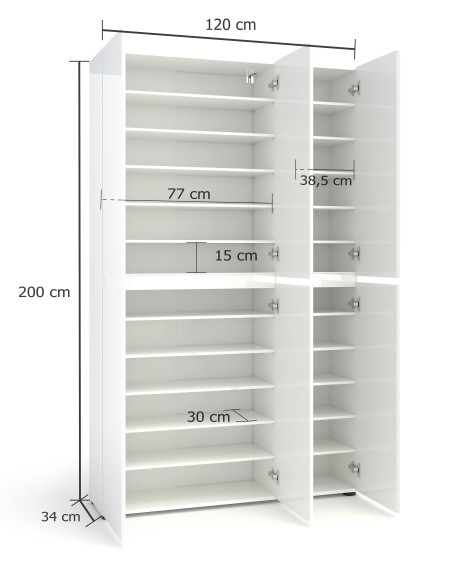 Armadio multiuso/scarpiera Maxi 6 ante 10 + 10 ripiani Bianco laccato lucido