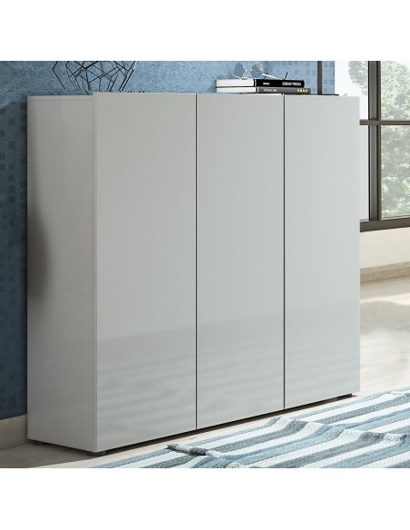 Scarpiera 3 ante 5 + 5 ripiani Grigio laccato lucido