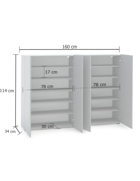Scarpiera 4 ante 5 + 5 ripiani Grigio laccato lucido