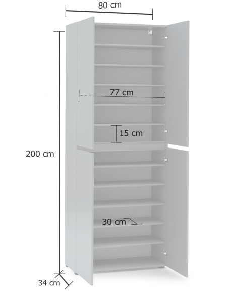 Armadio multiuso/scarpiera 4 ante 10 ripiani Grigio laccato lucido
