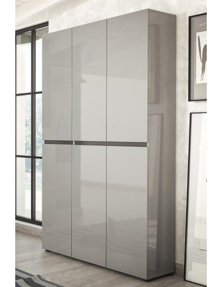Armadio multiuso/scarpiera Maxi 6 ante 10 + 10 ripiani Grigio laccato lucido