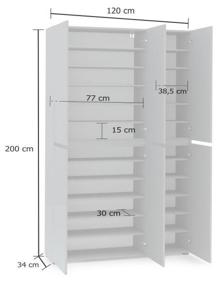 Armadio multiuso/scarpiera Maxi 6 ante 10 + 10 ripiani Grigio laccato lucido