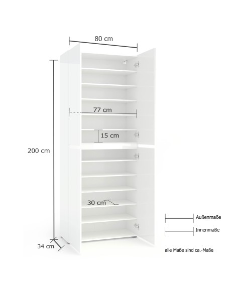 Armadio multiuso/scarpiera 4 ante 10 ripiani Antracite laccato lucido