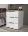 Comodino 3 cassetti Bianco laccato/Rovere castagno