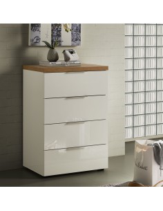 Cassettiera 4 cassetti Bianco laccato/Rovere castagno
