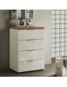Cassettiera 4 cassetti Bianco laccato/Rovere castagno
