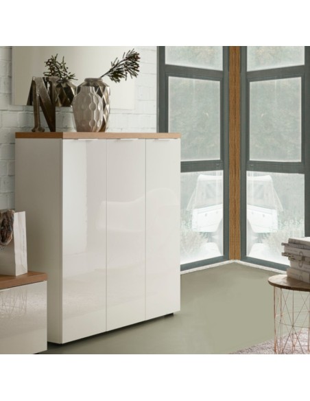 Scarpiera ingresso 3 ante Bianco laccato/Rovere castagno