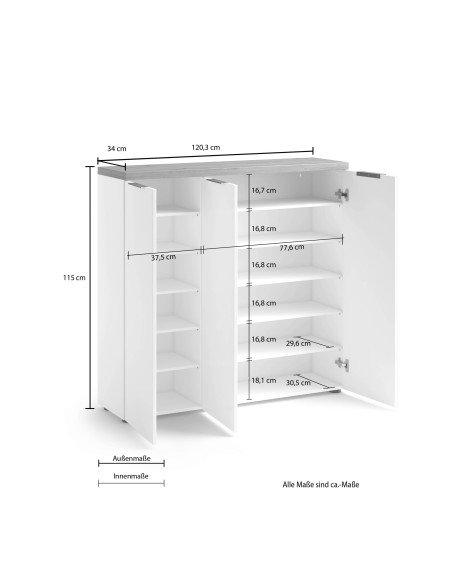 Scarpiera ingresso 3 ante Bianco laccato/Rovere castagno