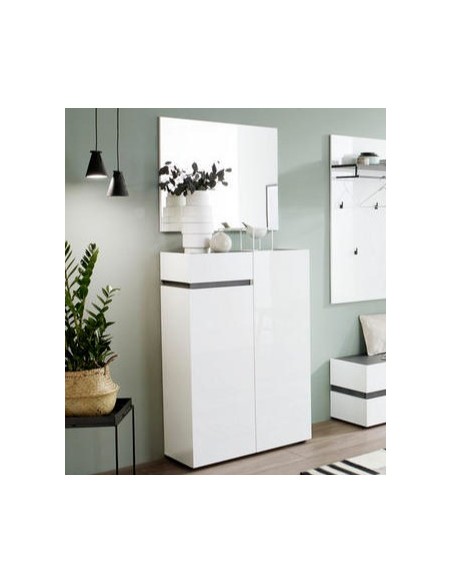 Scarpiera mobile ingresso 2 ante - 1 cassetto Bianco laccato/Ossido