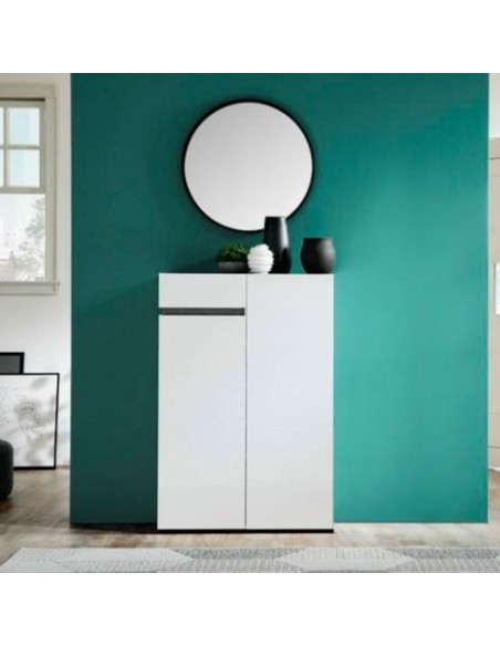 Scarpiera mobile ingresso 2 ante - 1 cassetto Bianco laccato/Ossido