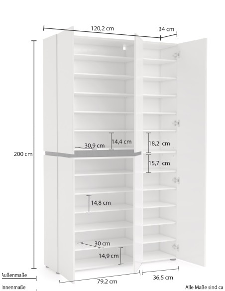 Armadio scarpiera 5 ante Bianco laccato/Ossido