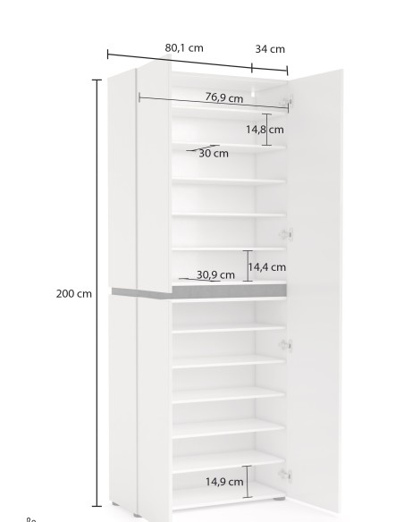 Armadio Multiuso scarpiera 3 ante Bianco laccato/Ossido