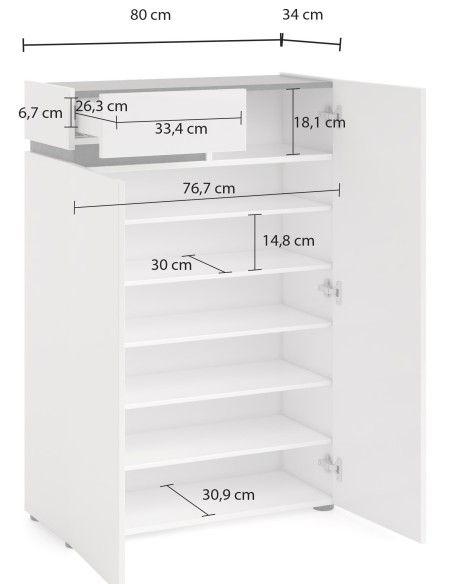 Scarpiera mobile ingresso 2 ante - 1 cassetto Bianco laccato/Ossido