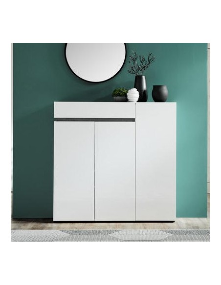 Scarpiera ingresso 3 ante - 1 cassetto Bianco laccato/Ossido