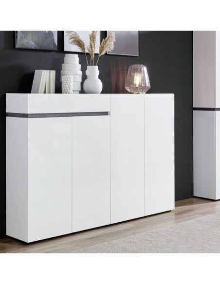 Scarpiera ingresso 4 ante - 1 cassetto Bianco laccato/Ossido