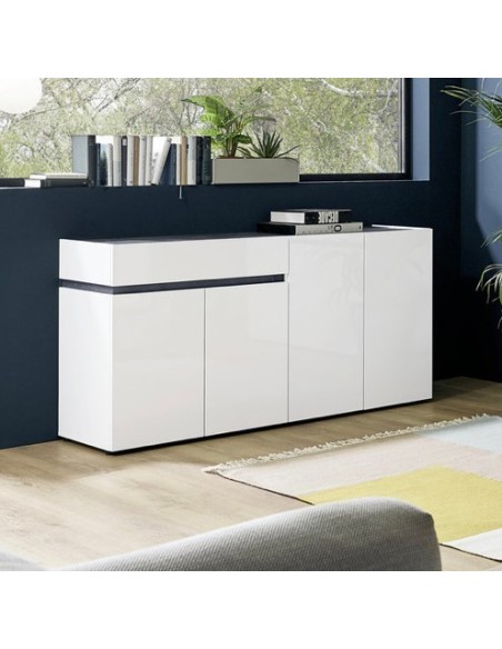 Madia 4 ante - 1 cassetto Bianco laccato/Ossido