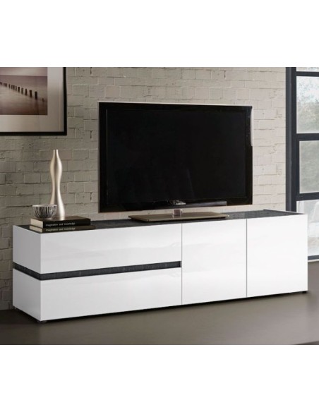 Porta TV 2 ante - 2 cassetti Bianco laccato/Ossido