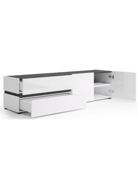 Porta TV 2 ante - 2 cassetti Bianco laccato/Ossido