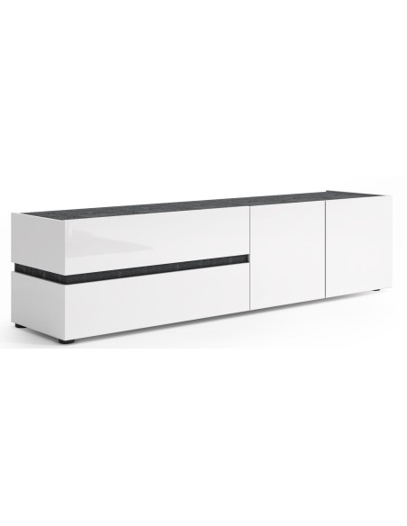 Porta TV 2 ante - 2 cassetti Bianco laccato/Ossido