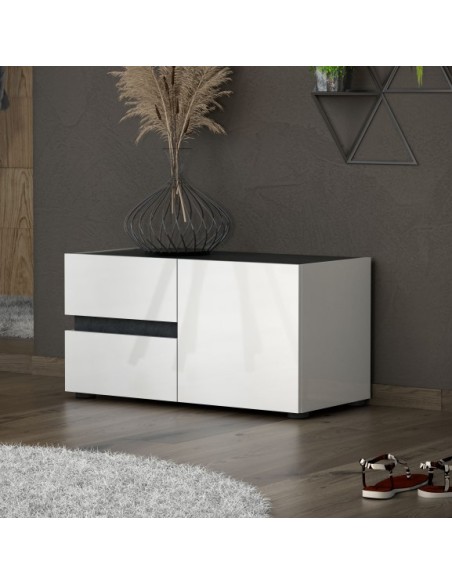 Panca ingresso 2 cassetti - 1 anta Bianco laccato/Ossido