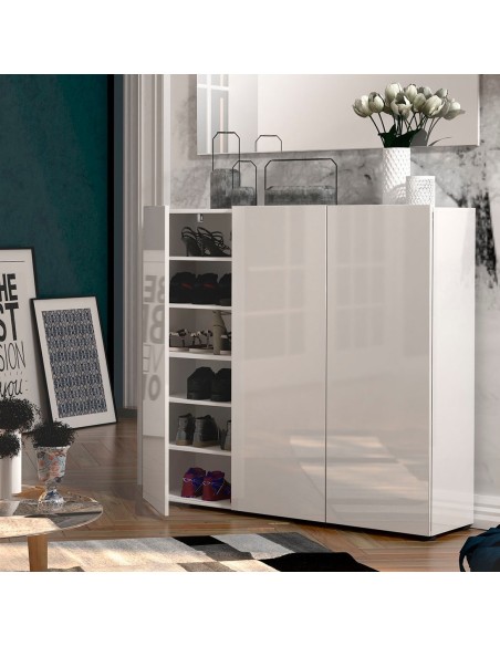 Scarpiera 3 ante 5 + 5 ripiani Bianco laccato lucido