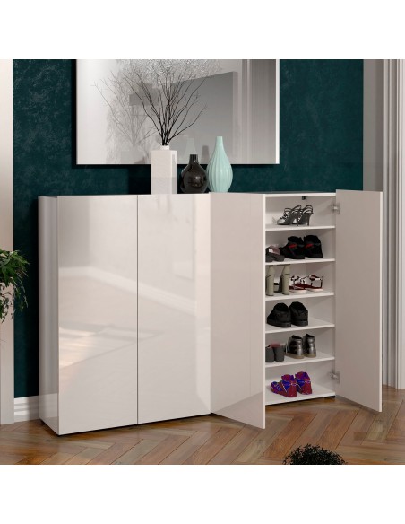 Scarpiera 4 ante 5 + 5 ripiani Bianco laccato lucido