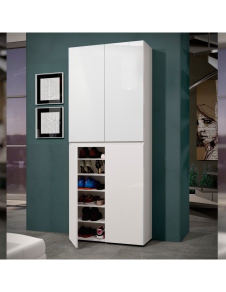 Armadio multiuso/scarpiera 4 ante 10 ripiani Bianco laccato lucido