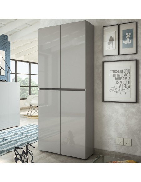 Armadio multiuso/scarpiera 4 ante 10 ripiani Grigio laccato lucido