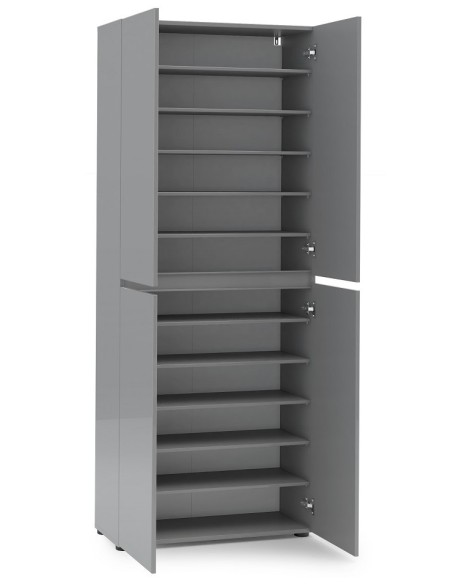 Armadio multiuso/scarpiera 4 ante 10 ripiani Grigio laccato lucido