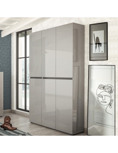 Armadio multiuso/scarpiera Maxi 6 ante 10 + 10 ripiani Grigio laccato lucido