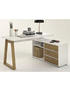 Scrivania angolare 3 cassetti Bianco laccato/Rovere artisan