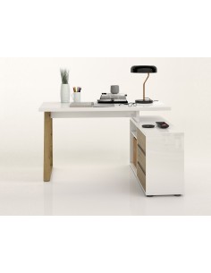 Scrivania angolare 3 cassetti Bianco laccato/Rovere artisan 2